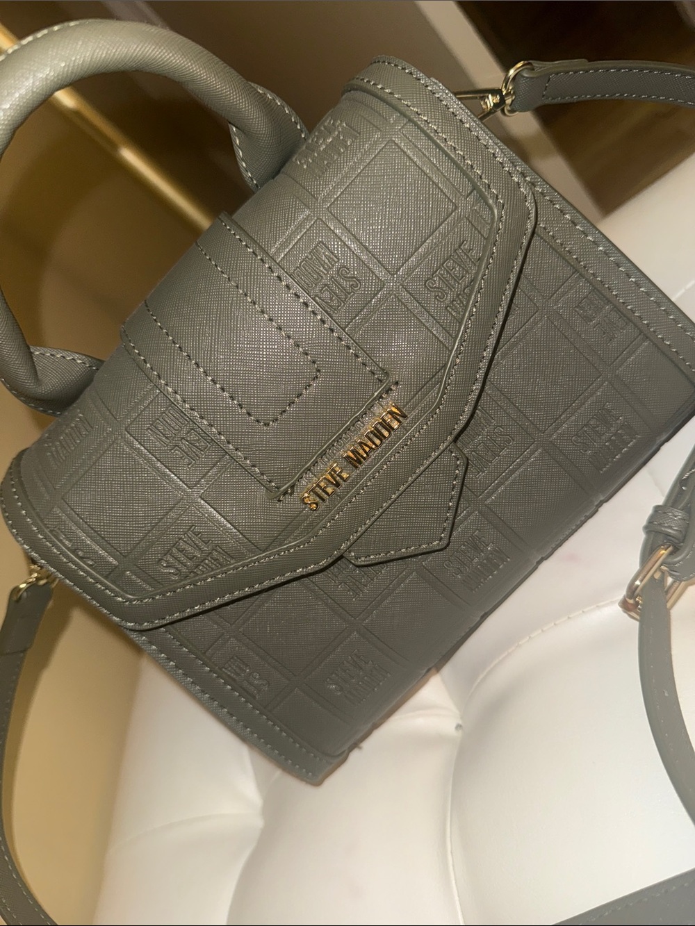 Steve Madden Gray Embossed Mini Satchel with Gold Hardware